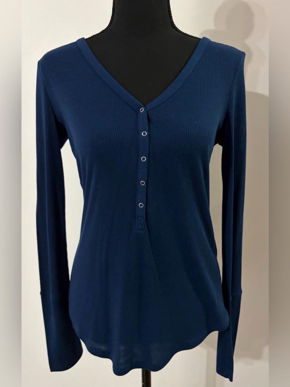 Express Navy Ribbed Long-Sleeve Henley Top